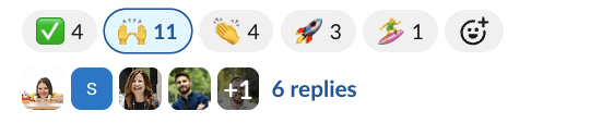 A row of Slack emoji reactions on Dan&rsquo;s post.